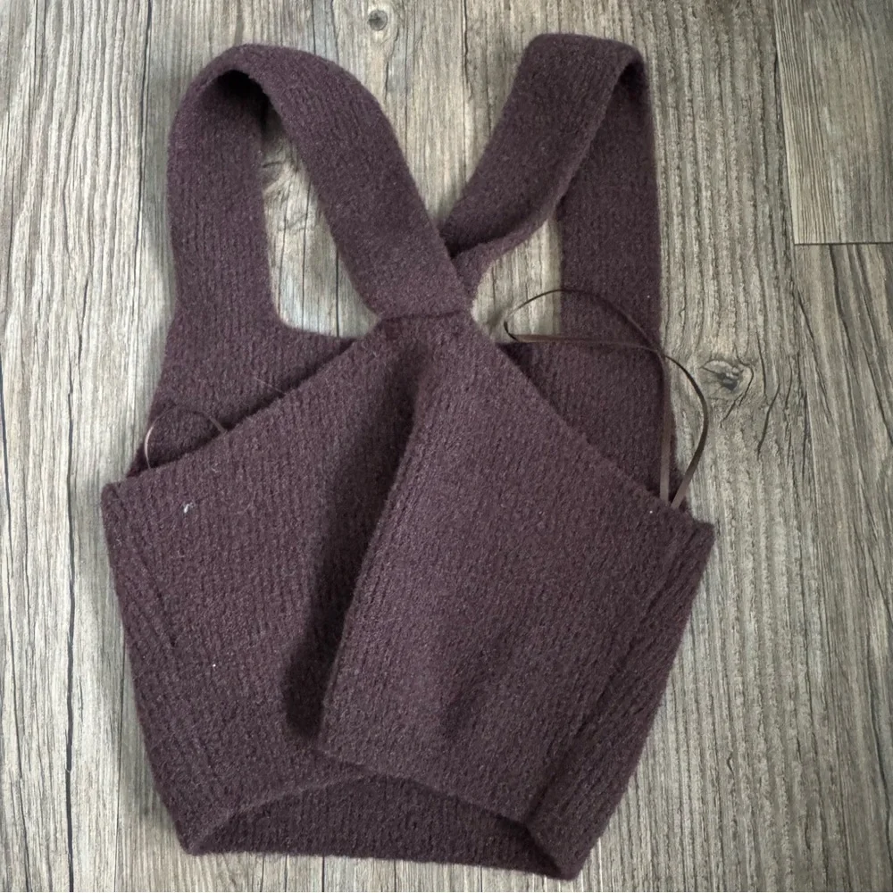 NWT Free People Intimately Dark Brown Ribbed Criss Cross Back Crop Tank XS